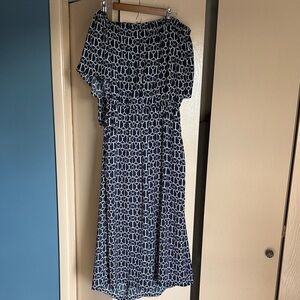 Elegant Navy Blue Equestrian Horse Bit Print Jumpsuit w Pockets